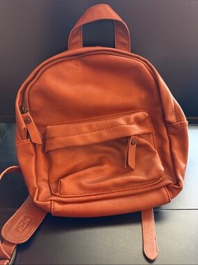 Compact Burnt Orange Faux Leather Mini Backpack